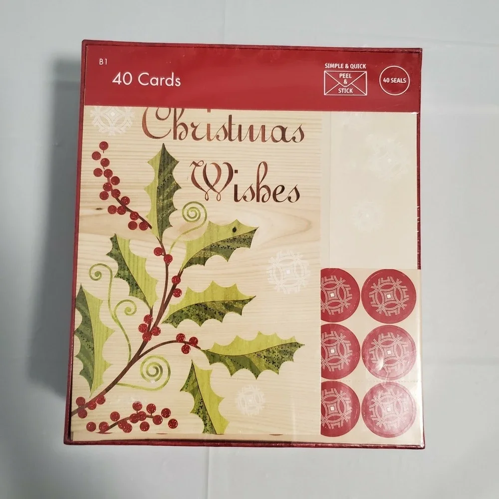 Christmas Cards and Envelopes 40 Holiday Cards Set Christmas Wishes for a warm